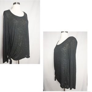 Bobeau Tie Front Long Sleeve Top XL Green